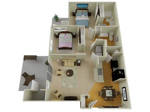 Floor plan for 2 beds, 2 baths, 1145 sqft